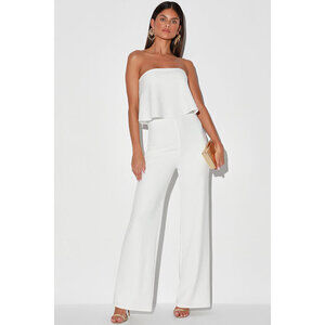 Lulus What Lovers Do White Strapless Wide-leg Jumpsuit - Size S